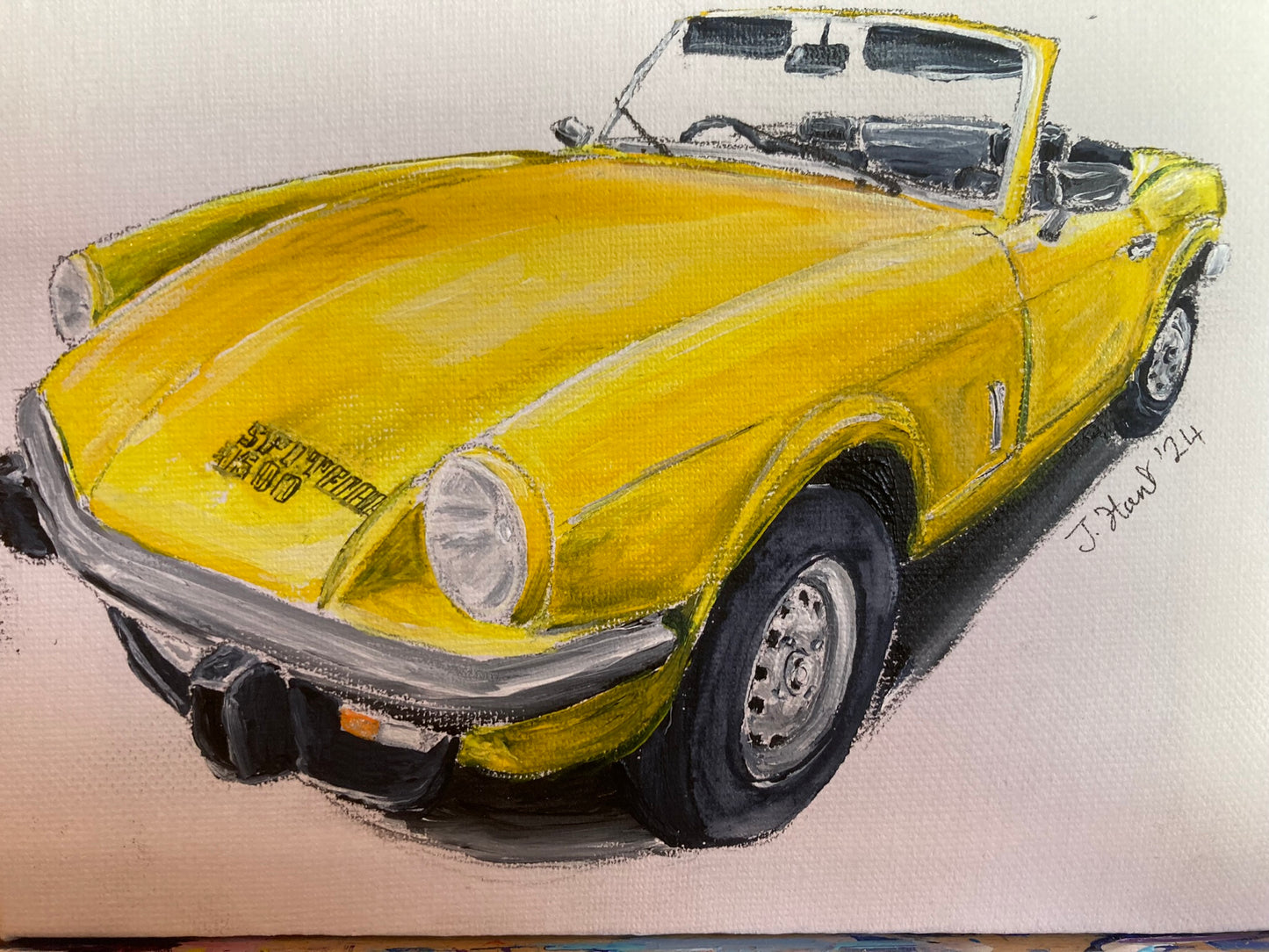 Classic Triumph Spitfire 1500 Acrylic Painting on Stretched Box Canvas