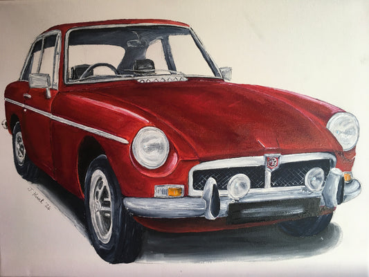 Original Acrylic Painting of a Classic MG BGT Chrome Bumper - on Stretched Box Canvas