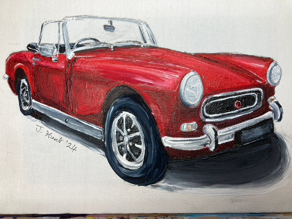 Classic MG Midget in Red with Chrome Bumpers - acrylic painting on stretched box canvas