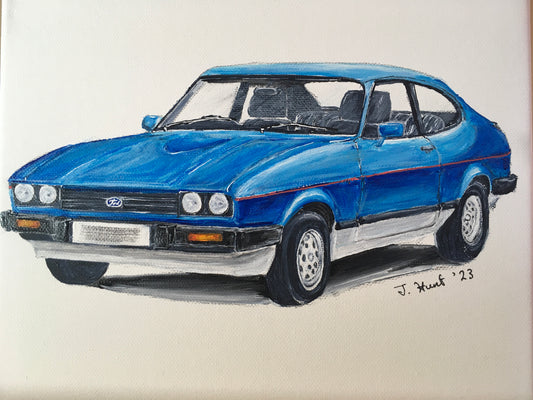 Classic Ford Capri 2.8i on a stretched box canvas