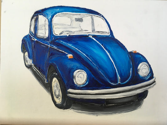 Classic Volkswagen Beetle Saloon in Blue - Original Acrylic painting on Stretched Canvas