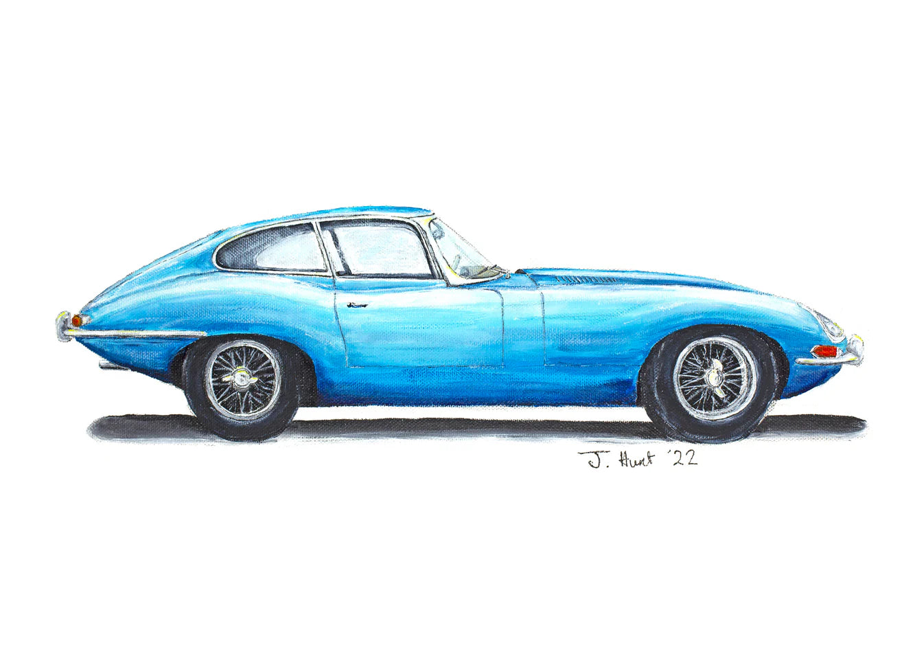 Classic Jaguar E-Type Coupe Series I in Light Blue (Acrylic on stretched box canvas)