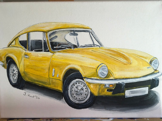 Classic Triumph GT6 Coupe - original painting in acrylics on stretched Canvas