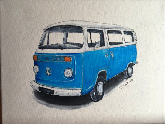 Classic Volkswagen Camper Van (Bay Window) - Original Acrylic Painting on Stretched Box Canvas