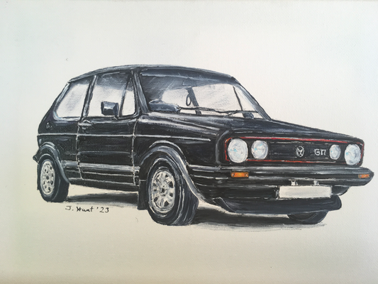 Volkswagen Golf GTI Mark 1 in Black - acrylics on stretched Canvas
