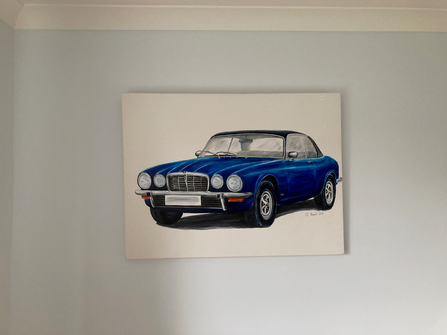 Classic Jaguar XJ-C coupe in Blue - Original Large Acrylic Painting