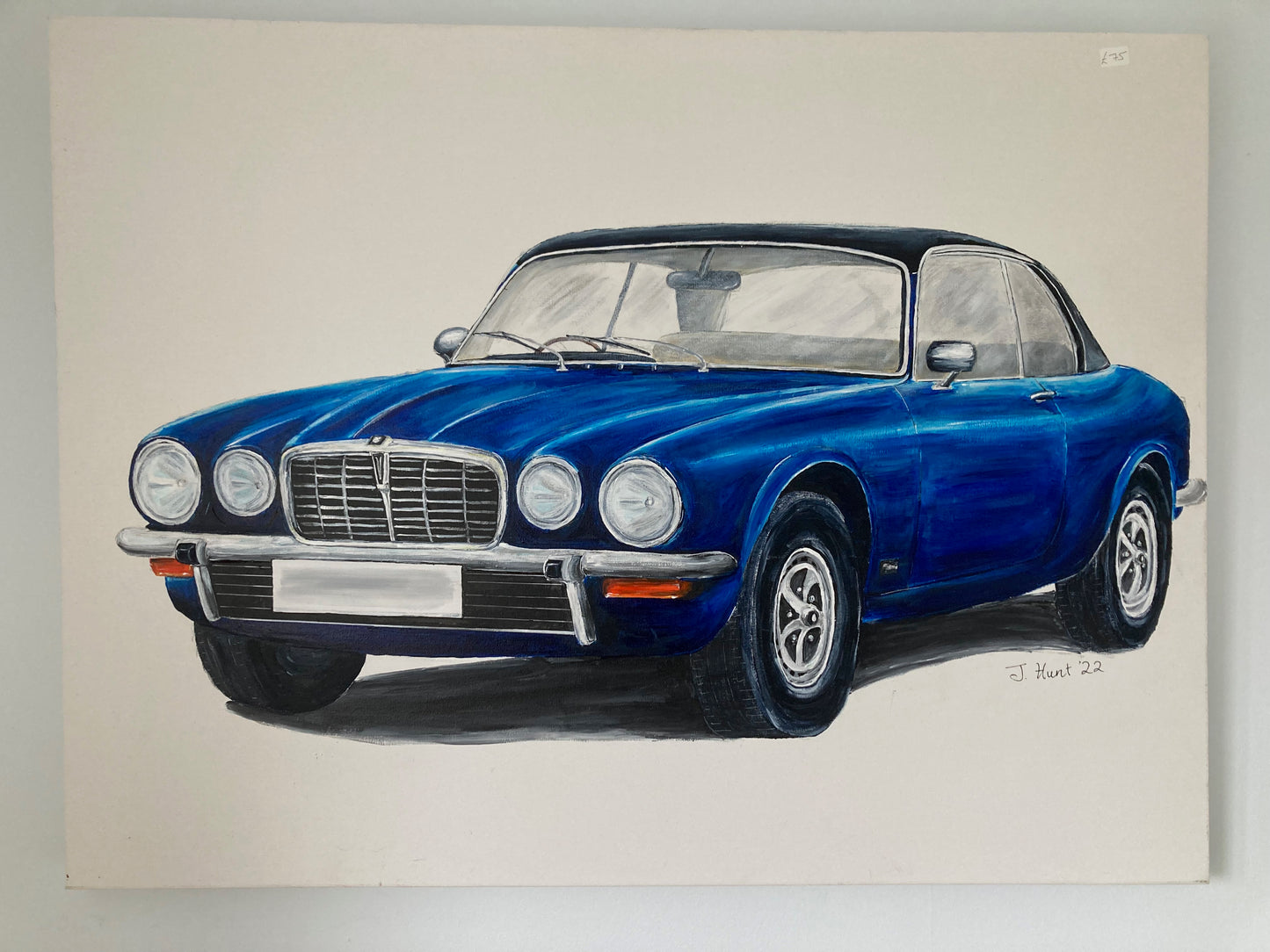 Classic Jaguar XJ-C coupe in Blue - Original Large Acrylic Painting