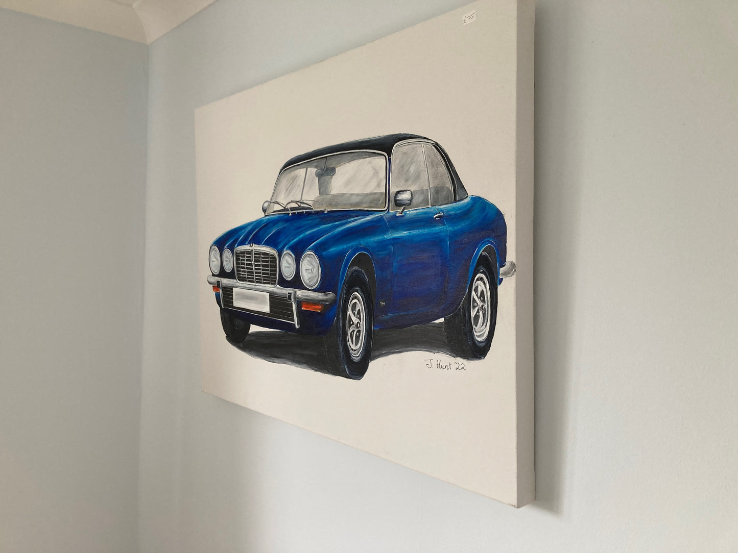 Classic Jaguar XJ-C coupe in Blue - Original Large Acrylic Painting