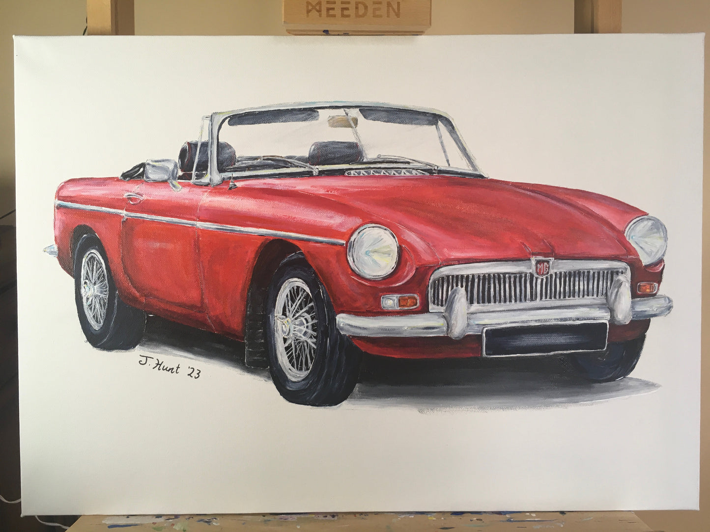 Classic MG B Chrome Bumper Convertible, Original Acrylic Painting