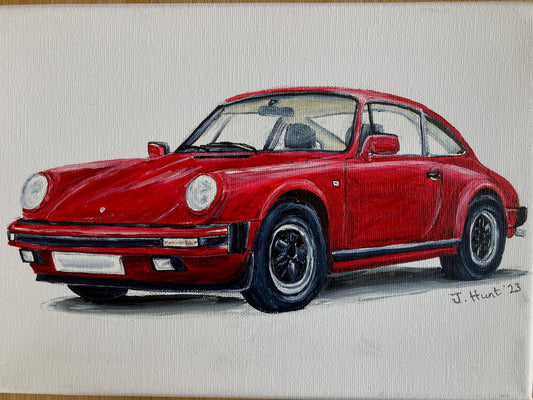 Classic Red Porsche 911 original acrylic painting on Stretched box Canvas