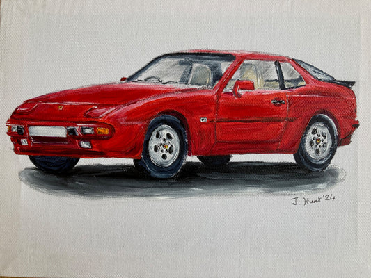 Classic Porsche 944 in Red - acrylic painting on Stretched Canvas