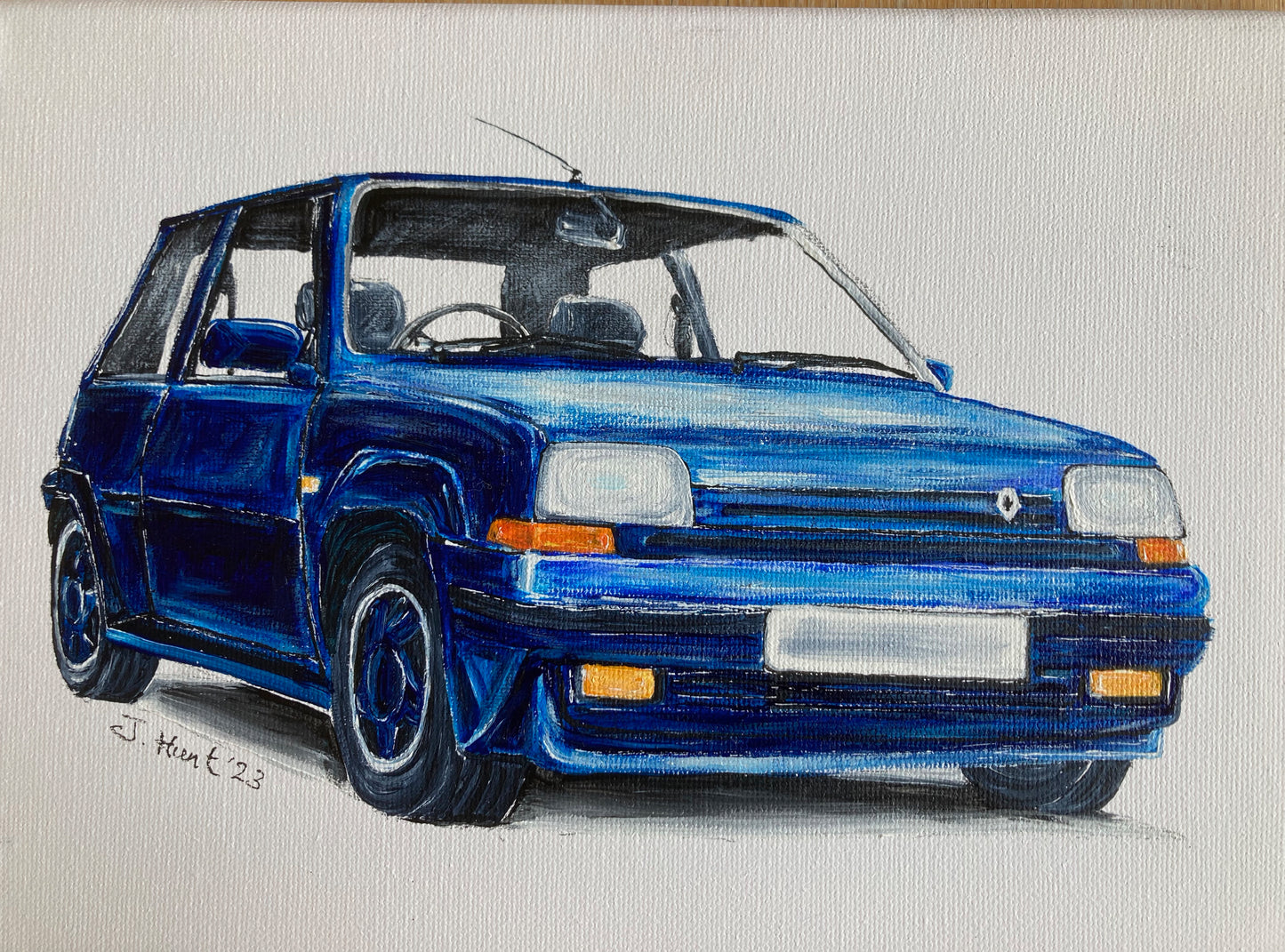 Classic Renault 5 GT Turbo in Blue - Acrylics on Stretched Box Canvas