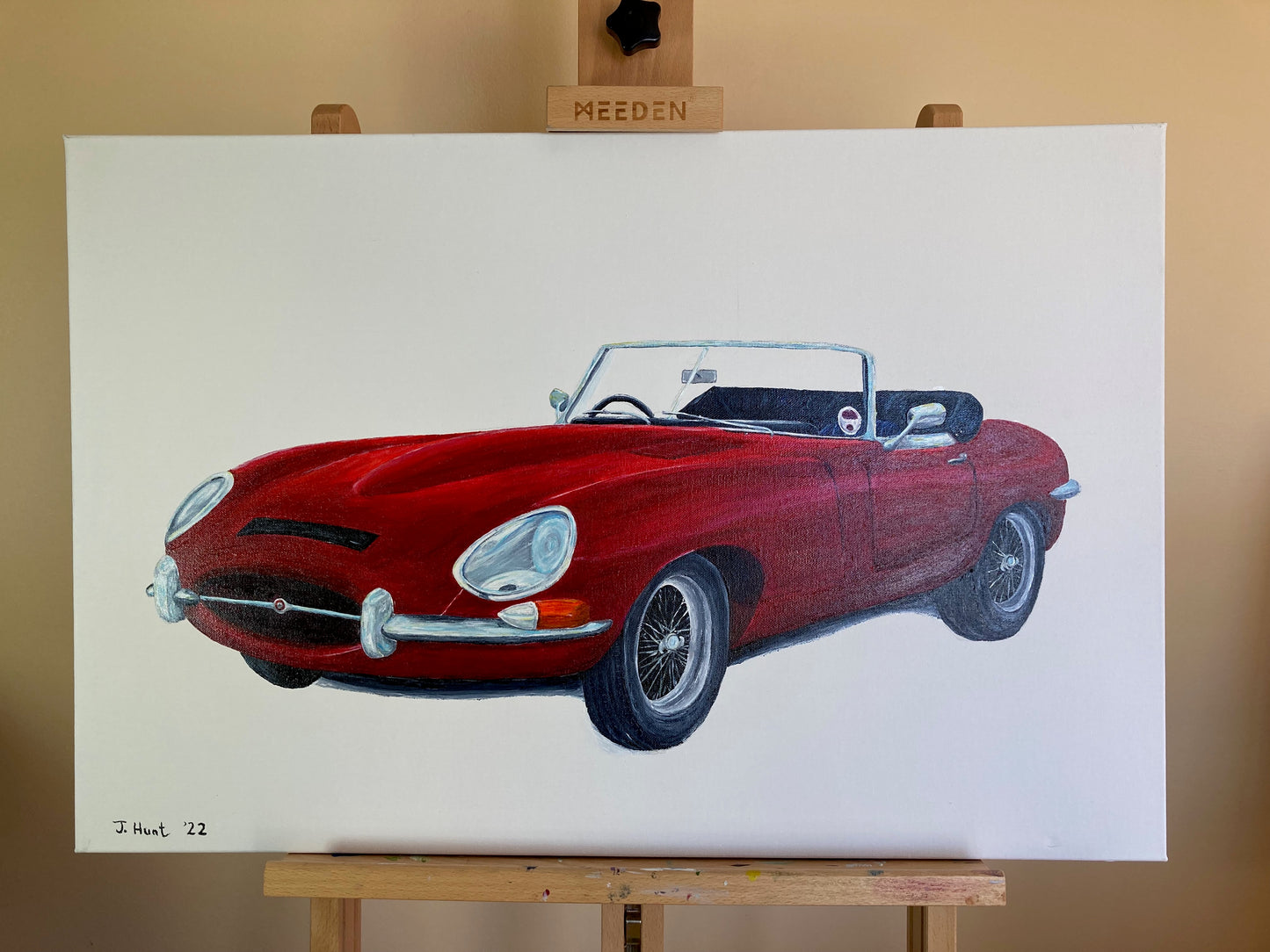 Classic Jaguar E Type Roadster in Red - Original Large Acrylic Painting